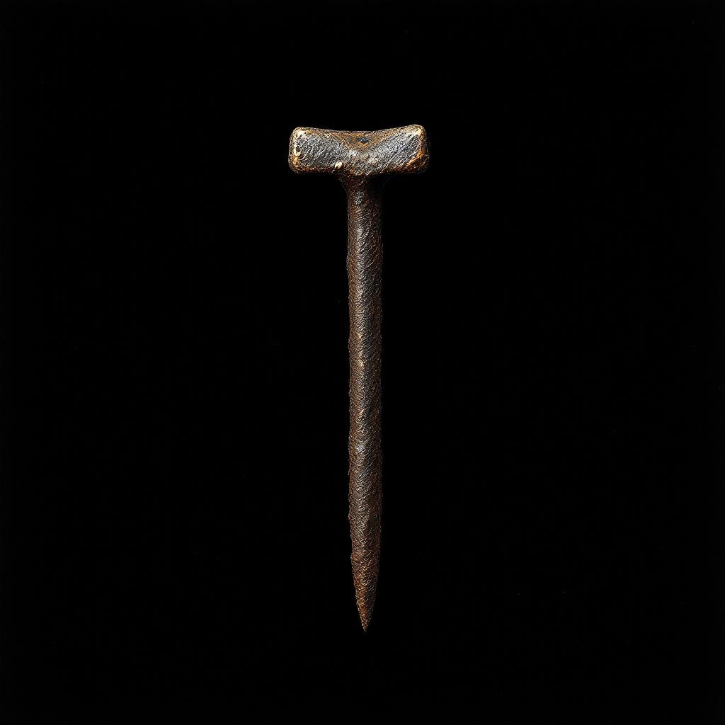 Plate II. Iron nail, hand-forged. The pin used in the door-doom rite, recovered.